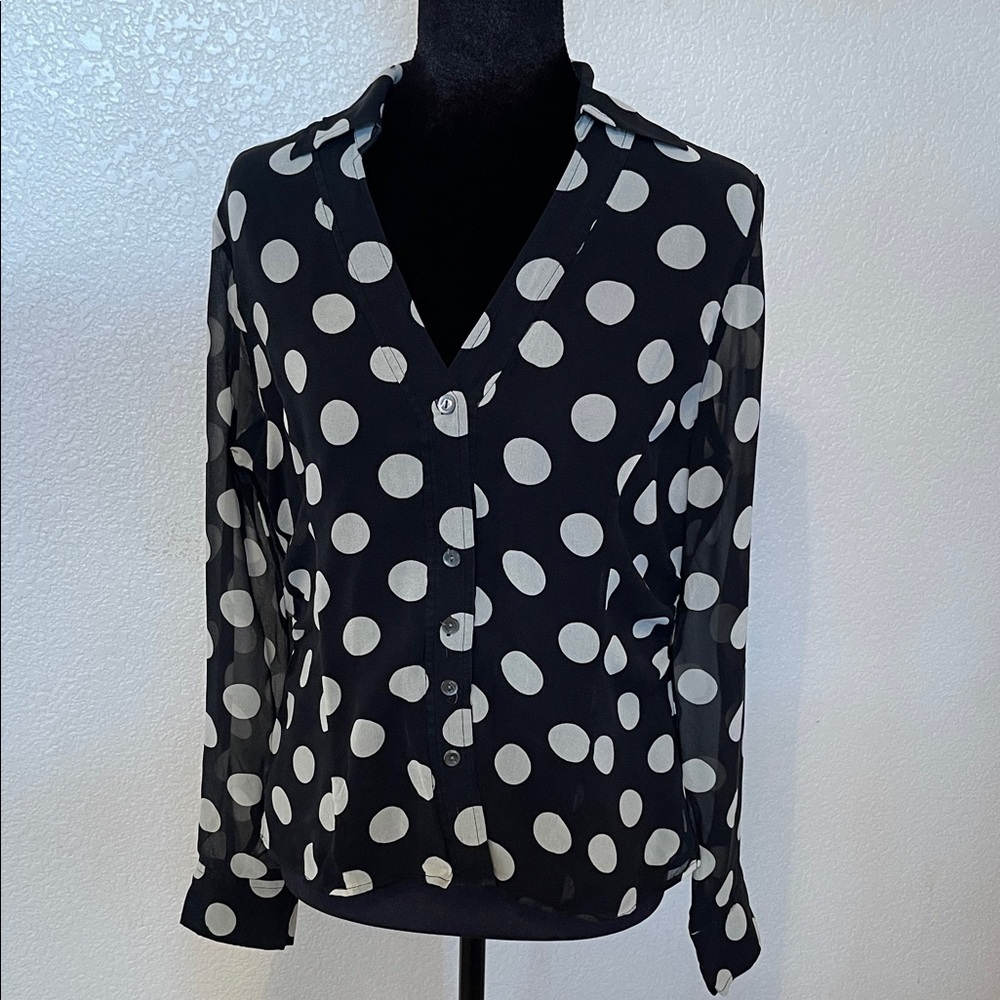 Jones New York Black and White Polka Dot Button Down Shirt